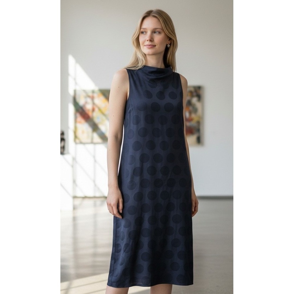 Planet by Lauren G Navy Blue Polka Dot Cotton Sleeveless Midi Dress Size 1